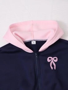 SHEIN 女童休閒運動風保暖內裡連帽拉鍊連身褲，高腰寬腿配色設計，適合秋冬返校季、旅行與戶外穿著 - 藍色 - 查看 5