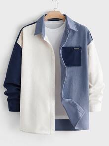 EASEVO Plus Size Men's Colorblock Dropped Shoulder Pocket Button Front Casual Shacket Halloween Winter Party Autumn - Multicolor - View 6