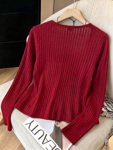 GlowEve CURVE Plus Size Knit Elegant Camisole & Long Sleeve Cardigan Two Pieces Set Autumn - Red - View 2