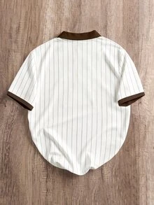 Manfinity Joysei Men's Casual Collegiate Striped Polo Shirt - Brown - View 2