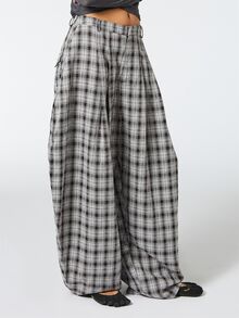 COUREZ BAGGY BALLOON CHECK TROUSERS WITH ASYMMETRIC BACK DETAIL - Black and White - View 2