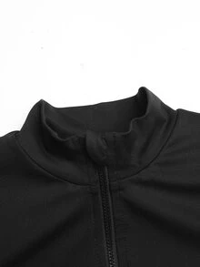 SHEIN 兒童青少年女孩極簡黑色針織三件套：長袖半高領拉鍊上衣、交叉腰背心與迷你運動套裝，返校穿搭 - 黑色 - 查看 6