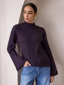 Graceveil Women's Lazy Minimalist Premium Autumn/Winter Long Sleeve Sweater - Purple - View 2