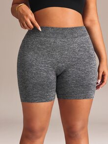 SHEIN Rhythm Era Women's Plus Size Solid Color High Waist Daily Fitness Sports Shorts - Dark Grey - View 7