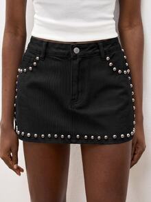 Maija Women's Fitted Skirt With Pockets - Black - View 5