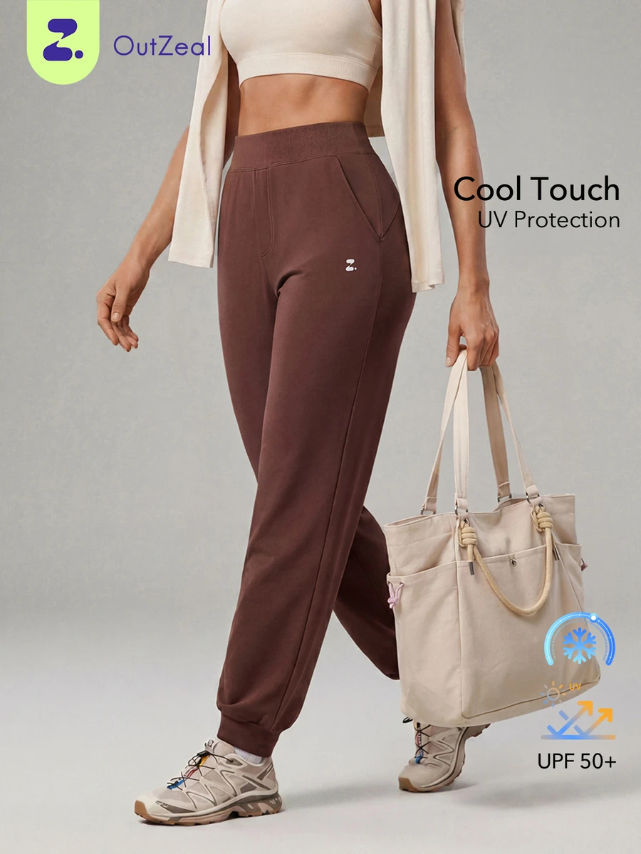 OutZeal Celana Jogger Wanita untuk Olahraga dan Gym Outdoor dengan Perlindungan UV, Sentuhan Dingin, Warna Polos, Bawahan Outdoor - Coffee Brown - View 1