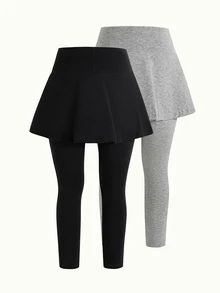 SHEIN 2件裝女童緊身褲 - 彩色 - 查看 3