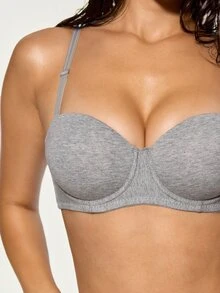 SHAPORA 1pc Half Cup Cotton Comfortable Bra - Grey - View 5