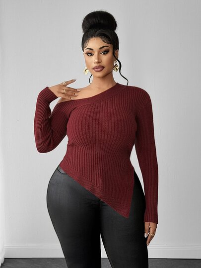 Maweii Plus Size Women's Fuzzy Mink Fur Geometric Pattern Colorblock Fashion Pullover Sweater With Turn-Down Collar And V-Neck