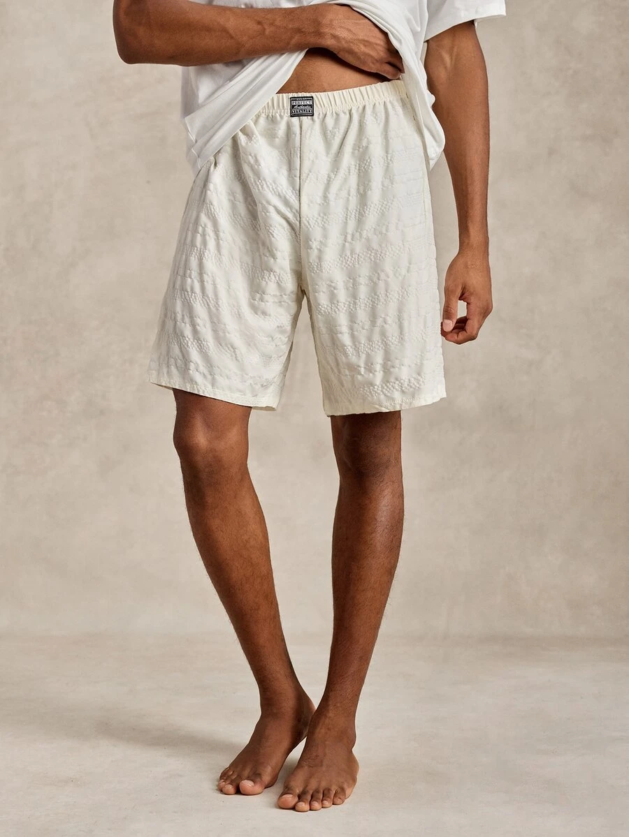 EverLounge Men Letter Patched Loungewear Shorts - White - View 1