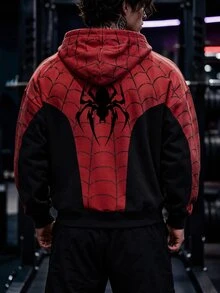 GymBeat Men's Spider Print Long Sleeve Zip-Up Sweatshirt With Drawstring, Gym - Multicolor - View 2