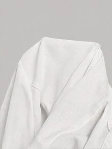 SHEIN MOD 女款純色長袖腰部繫帶設計單排扣襯衫 - 白色 - 查看 8