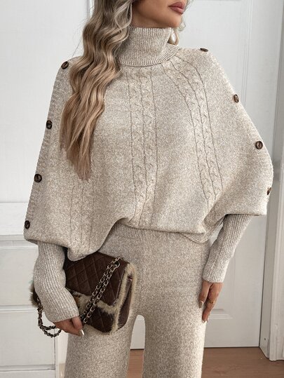 SHEIN Herbst/Winter Hochkragen Vintage 2-teiliges Pullover Set