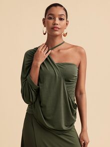 Travachic 女款純色單肩休閒日常穿搭上衣 - 橄欖綠 - 查看 8