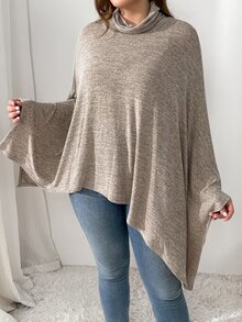 Shapeblank Women's Plus-Size Grey Cape-Style Top – Casual Lounge, Loose-Fit, Stretchy Autumn/Winter,Fall Outfits,Going Out Formal Evening Vacation - Khaki - View 7