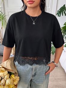 Muchica 大尺碼女蕾絲邊上衣 - 性感、優雅、百搭，適合約會、浪漫之夜和外出（黑色/夏季款） - 黑色 - 查看 5
