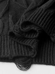 SHEIN HypeZone Minimalist Street Style Women's Autumn/Winter Black Cable Knit Hollow Out Long Sleeve Slim Fit Sweater Dress - Black - View 8