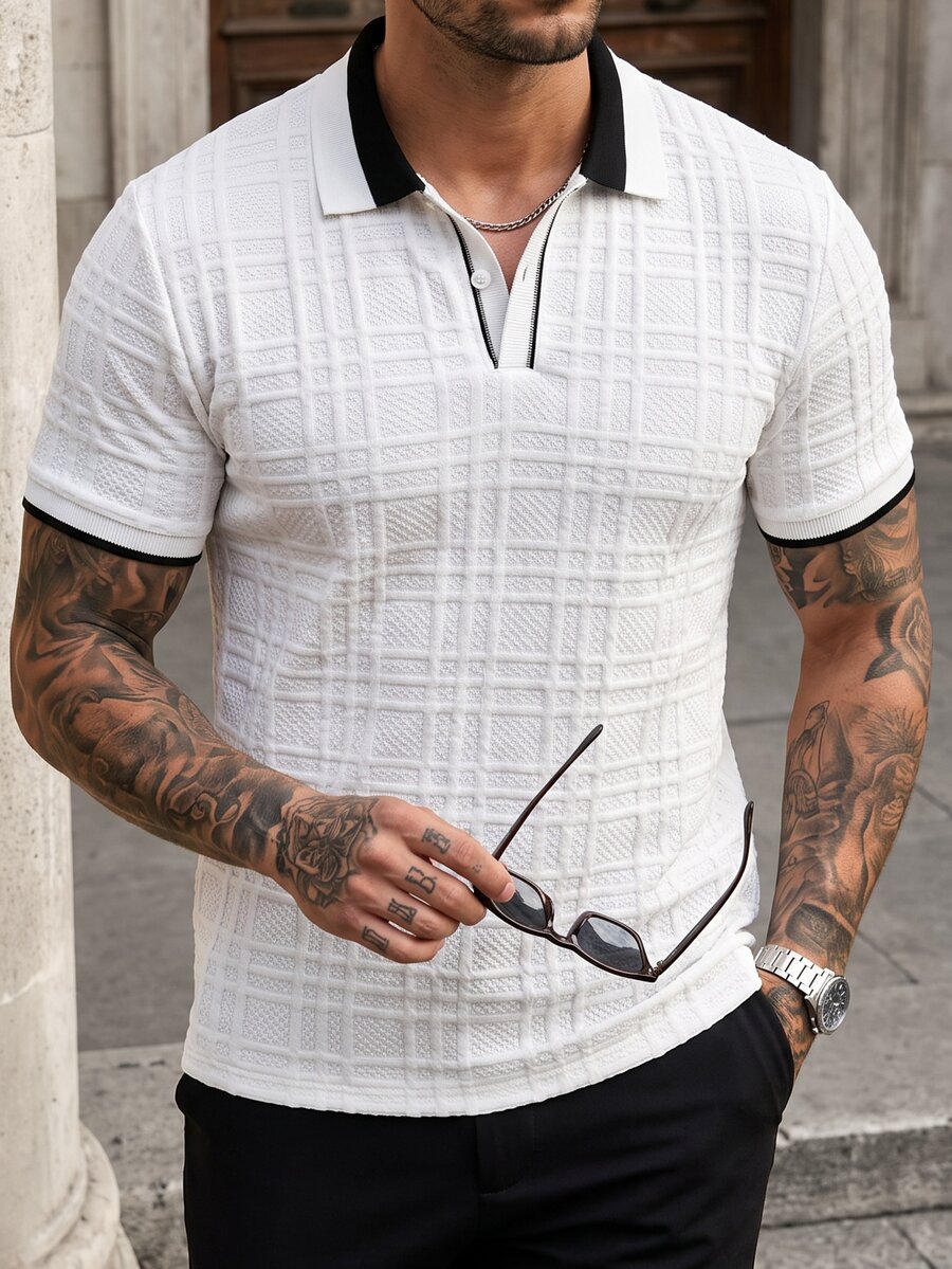 Manfinity CasualCool 男士純色休閒翻領 Polo 衫 - 白色 - 查看 1