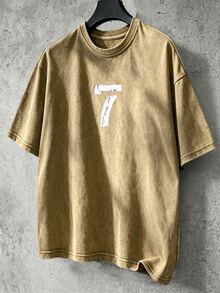 Manfinity EMRG Men's Number 7 Letter Washed Cotton T-Shirt - Brown - View 2