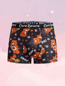 SHEIN X Care Bears Men's Letter Waistband Cartoon Print Casual Boxer Briefs - Black - View 1