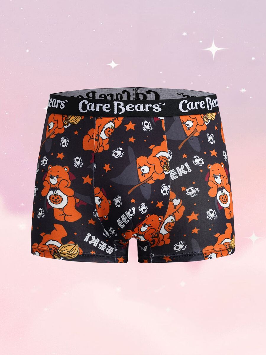 SHEIN X Care Bears Men's Letter Waistband Cartoon Print Casual Boxer Briefs - Black - View 1