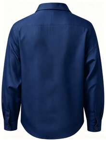 Calvornis Men's Solid Color Turn-Down Collar Single-Breasted Casual Fashion Versatile Long Sleeve Shirt - Blue - View 2