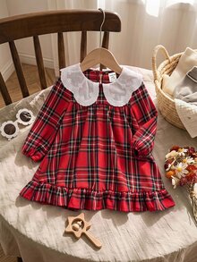 LMoss Kids 女嬰編織對比色彼得潘領格紋休閒洋裝 - 彩色 - 查看 3