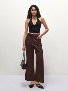 SHEIN TRNDY 2000s Style Women's Autumn/Winter Elegant Waist Bow Decor Commute & Casual Long Pants - Coffee Brown - View 3