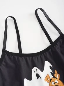 SCOOBY-DOO X SHEIN Women's Cartoon Pattern Camisole And Cartoon Pattern Triangle Shorts Underwear Set - Black - View 4