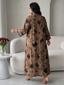 Al Najma Plus Size Women Woven Digital Position Print Burnout Long Sleeve Button Closure Elegant Casual Dress - Multicolor - View 2
