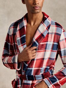 EverLounge Autumn/Winter Men's Minimalist Basic Fit British Style Christmas Contrast Plaid Print Flannel Fabric Lapel Loungewear Robe - Multicolor - View 6