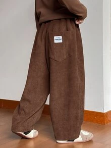SHEIN Kids Young Boys Casual Corduroy Loose Fit Long Pants - Brown - View 6