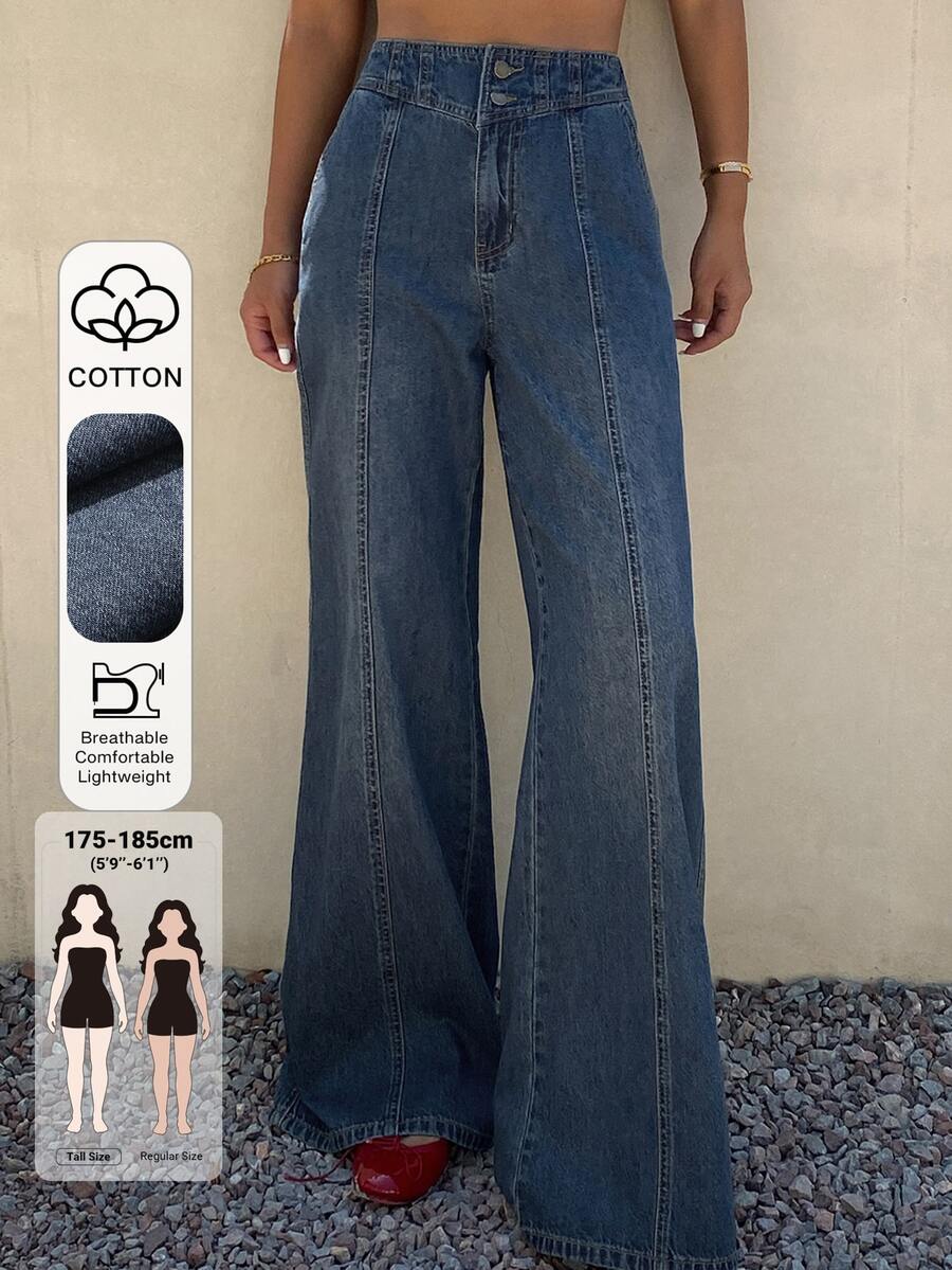 Livesso Tall High Waist Seam Front Flare Leg Jeans - Dark Wash - View 1