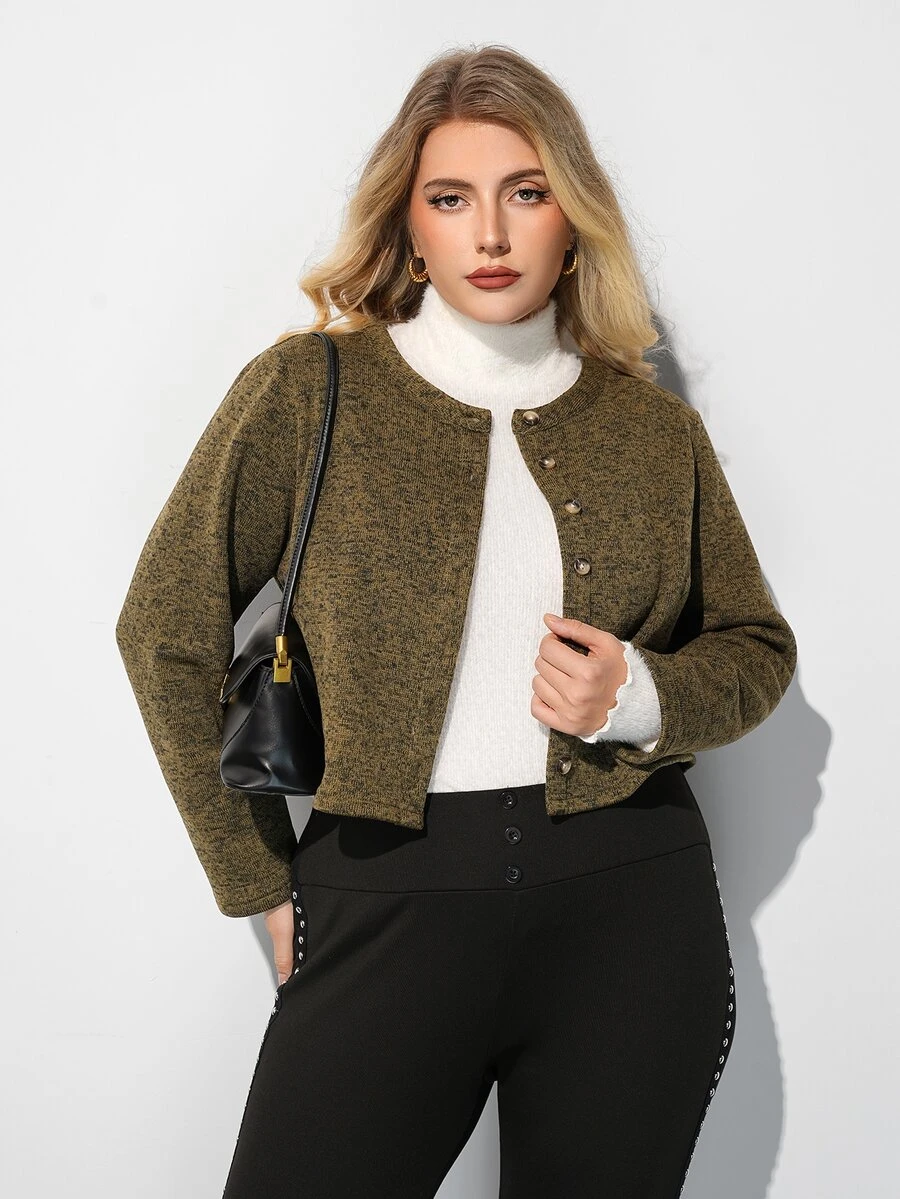 Maija Plus Size Women Solid Color Casual Versatile Daily Wear Top - Olive Green - View 1