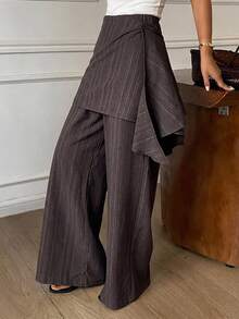 Dazy Tall Women's Casual Patchwork Loose Straight Leg Pants - Brown - View 3