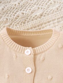 Elladie kids 女嬰秋冬純色單排扣拼接荷葉邊針織開襟衫 - 杏色 - 查看 4