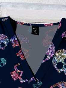 EMERY ROSE Casual Minimalist Plus Size Shirt Suitable For Summer Fall - Navy Blue - View 5