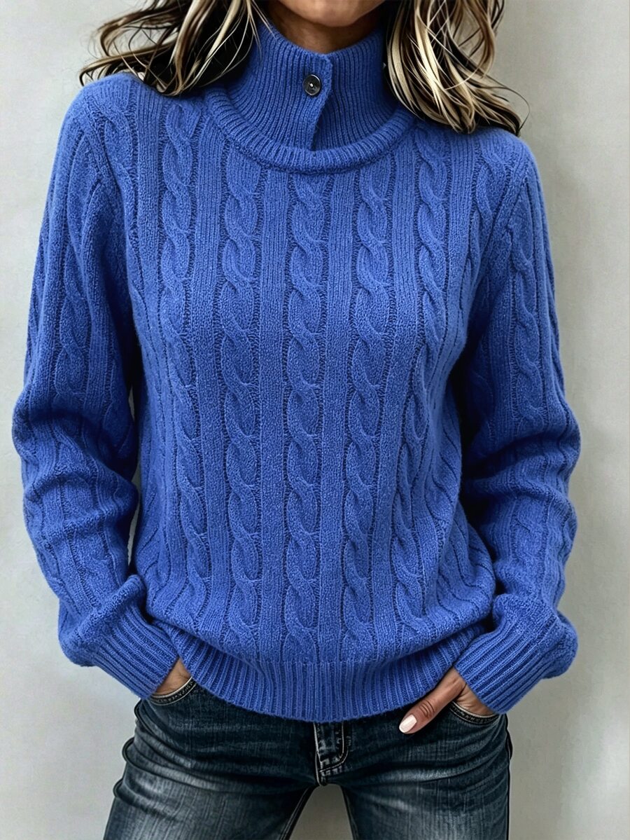 SHEIN Women's Cable Knit Stand Collar Long Sleeve Casual Versatile Sweater