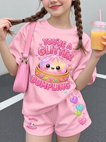 青少年女孩休閒簡約短袖圓領T恤，適合夏季 - 彩色 - 查看 1