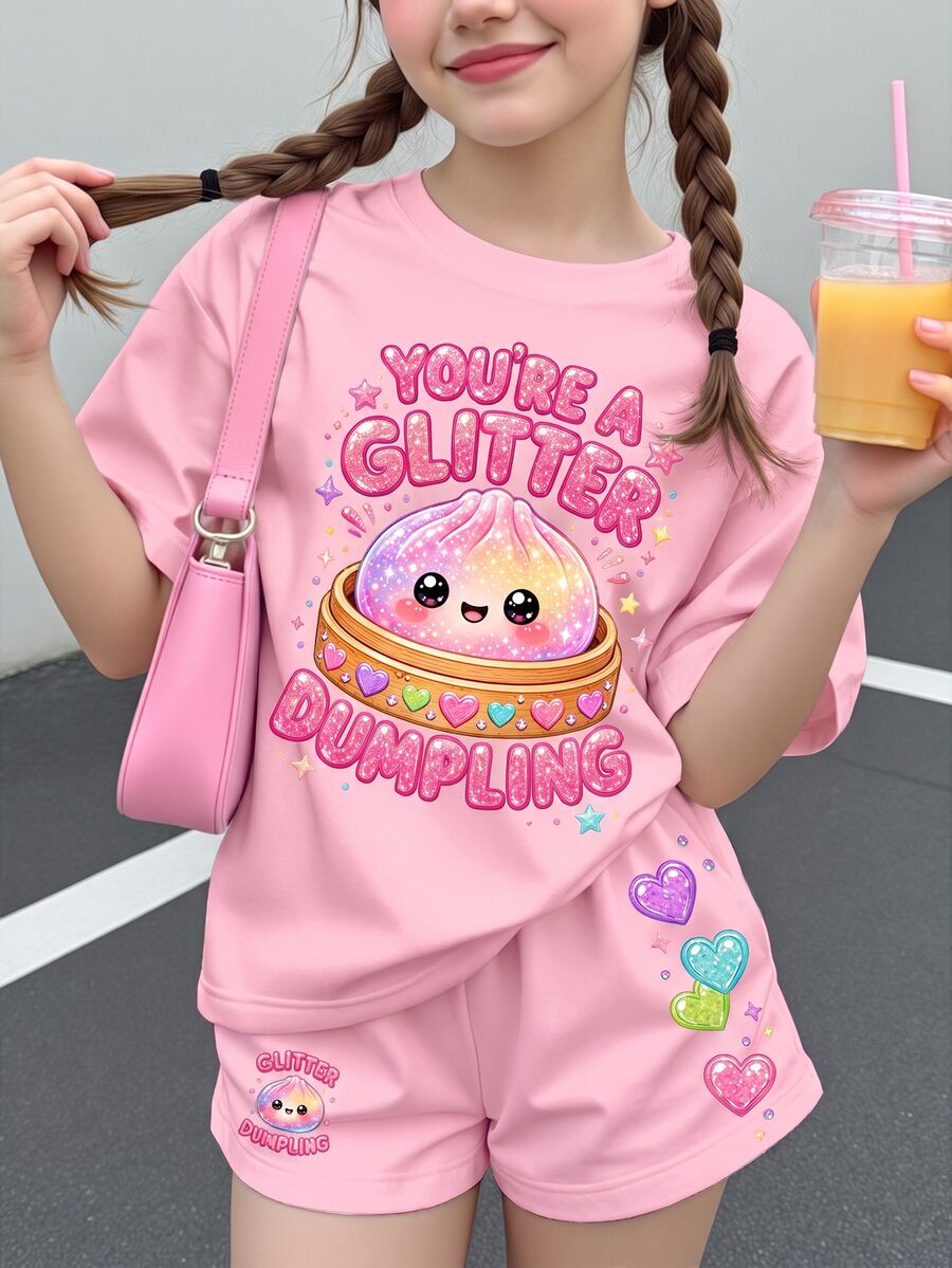 青少年女孩休閒簡約短袖圓領T恤，適合夏季 - 彩色 - 查看 1