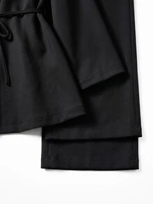 GlowEve CURVE Plus Size Women Solid Color Long Sleeve Blazer And Pants Elegant Suit Set - Black - View 7