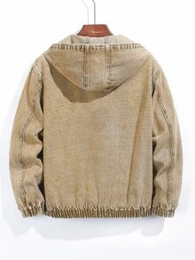 SHEIN Boys' New Autumn Vintage Khaki Washed Denim Hooded Jacket, High ...