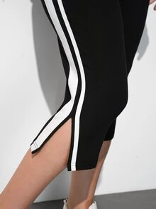 Maija Plus Size Women's Colorblock Casual Versatile Daily Wear Capris - Black - View 3