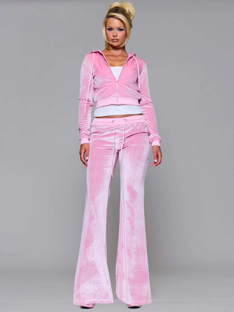 MUSERA Velour Elasticated Drawstring Waist Low Rise Coord Jogger Bottoms Autumn Fall Winter Daily Back To School Pink Pony - Pink - View 1