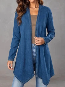 LUMIGAL Women's Casual Daily Denim Long Sleeve Open Front Jacket - Blue - View 2