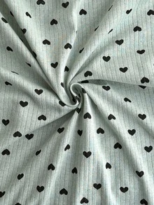 SHEIN Cotton Women Mint Green Heart Pattern Rib Knit Round Neck Long Sleeved Comfort Nightgown - Mint Green - View 5