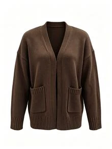 SHEIN Women Casual Renaissance Cardigans Everyday Travel Coffee Brown Autumn - Coffee Brown - View 4