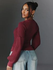 NYA SZN Knit Top Long Sleeve Sweater Elegant Holiday Festival Special Occasion Everyday Casual Work Concert Going Out Club Cozy Chic Party Red Fall Winter - Red - View 2