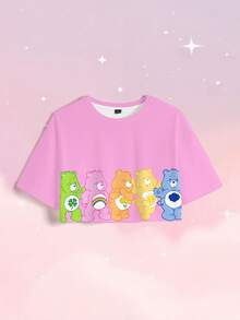 SHEIN X Care Bears 女款卡通印花圓領短版T恤 - 白色 - 查看 3
