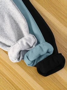 SHEIN 青少年男孩 3件組休閒百搭黑色、灰色、多色運動長褲，適合通勤、上學、日常休閒穿著與運動 - 彩色 - 查看 7